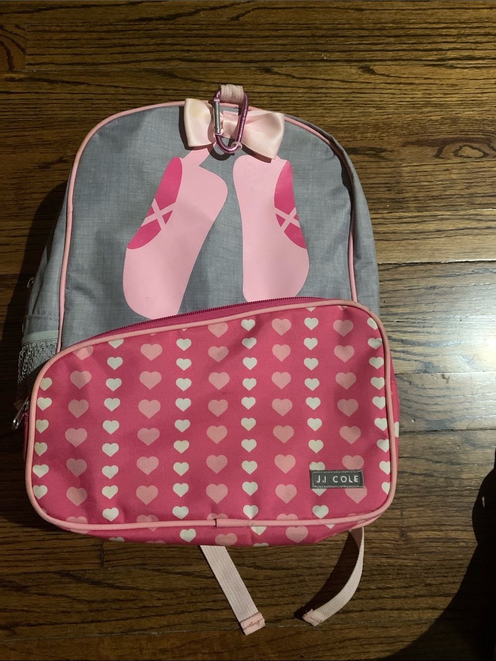 New JJ Cole Gray and Pink Ballet Heart Kids Backpack